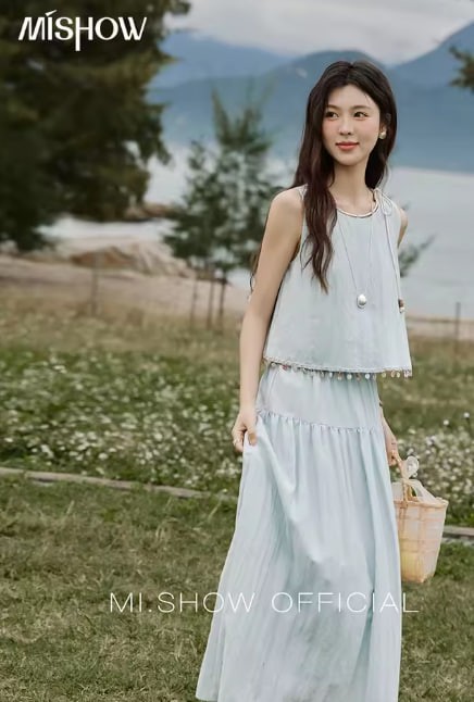 MISHOW 女士休闲背心裙套装 2025 夏季新款 无袖圆领背心纯色中长裙 女装时尚 MXE33T0526