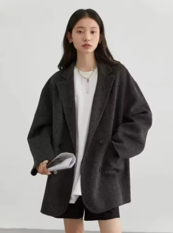 CHIC VEN 女士羊毛大衣 时尚纯色宽松保暖外套 韩版休闲OL女装 春秋新款 2026